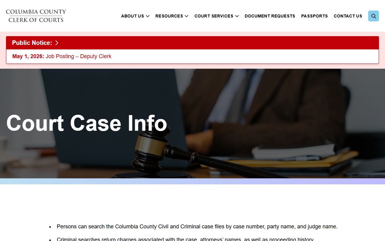 Columbia County court records after jail arrest Clerk case information