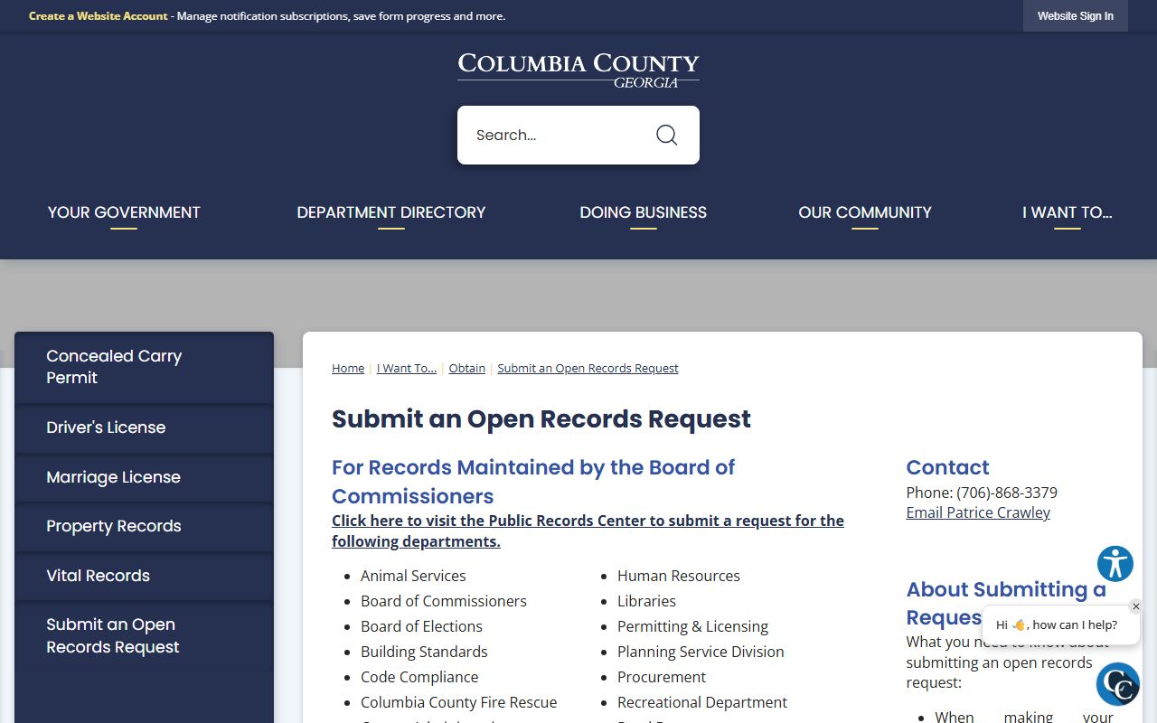 Columbia County booking photo open records request portal