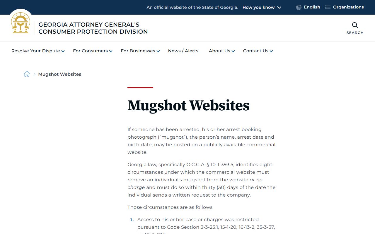 Georgia mugshot website removal guidance for Columbia County booking photos